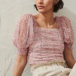 🎉NWT🎉 H&M Shirred Mesh Blouse - Puff Sleeve, Square Neck Blouse